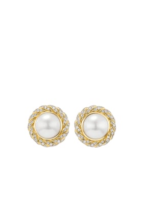 Pearl Classics Cable Halo Button Earrings, 18k Yellow Gold with Diamonds